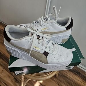 Puma White and Brown Casual Sneakers